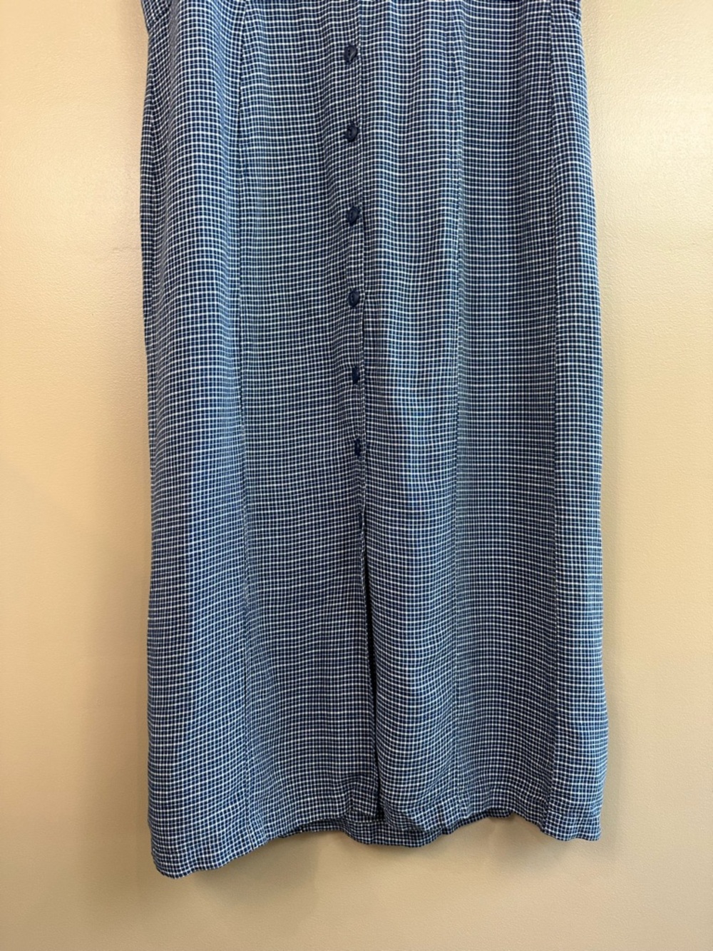 Vtg Eddie Bauer Navy Blue Plaid Sleeveless Dress XL Pinafore Jumper Cottagecore - Picture 6 of 10